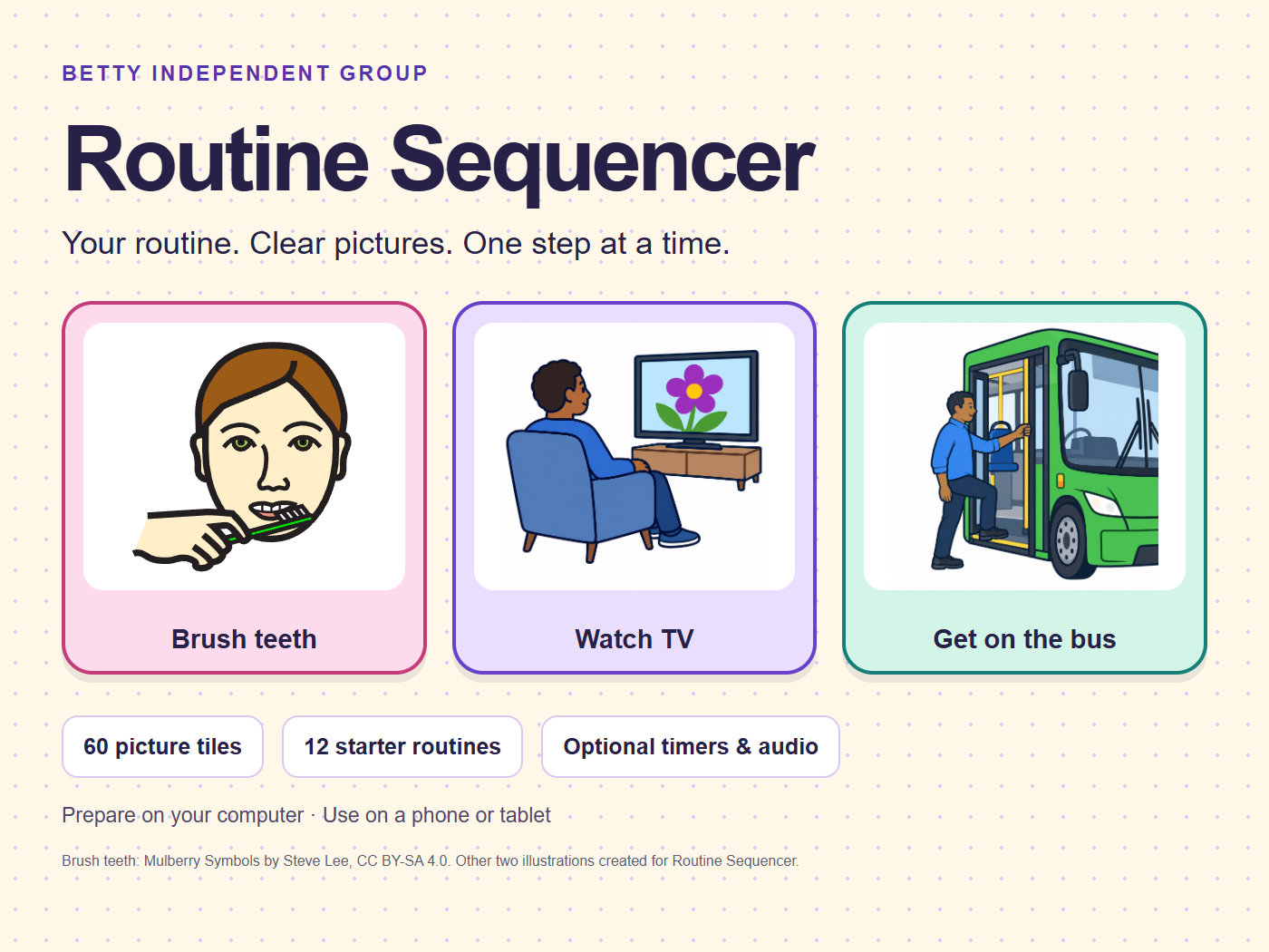 Routine Sequencer picture cards for brushing teeth, watching television and getting on the bus.